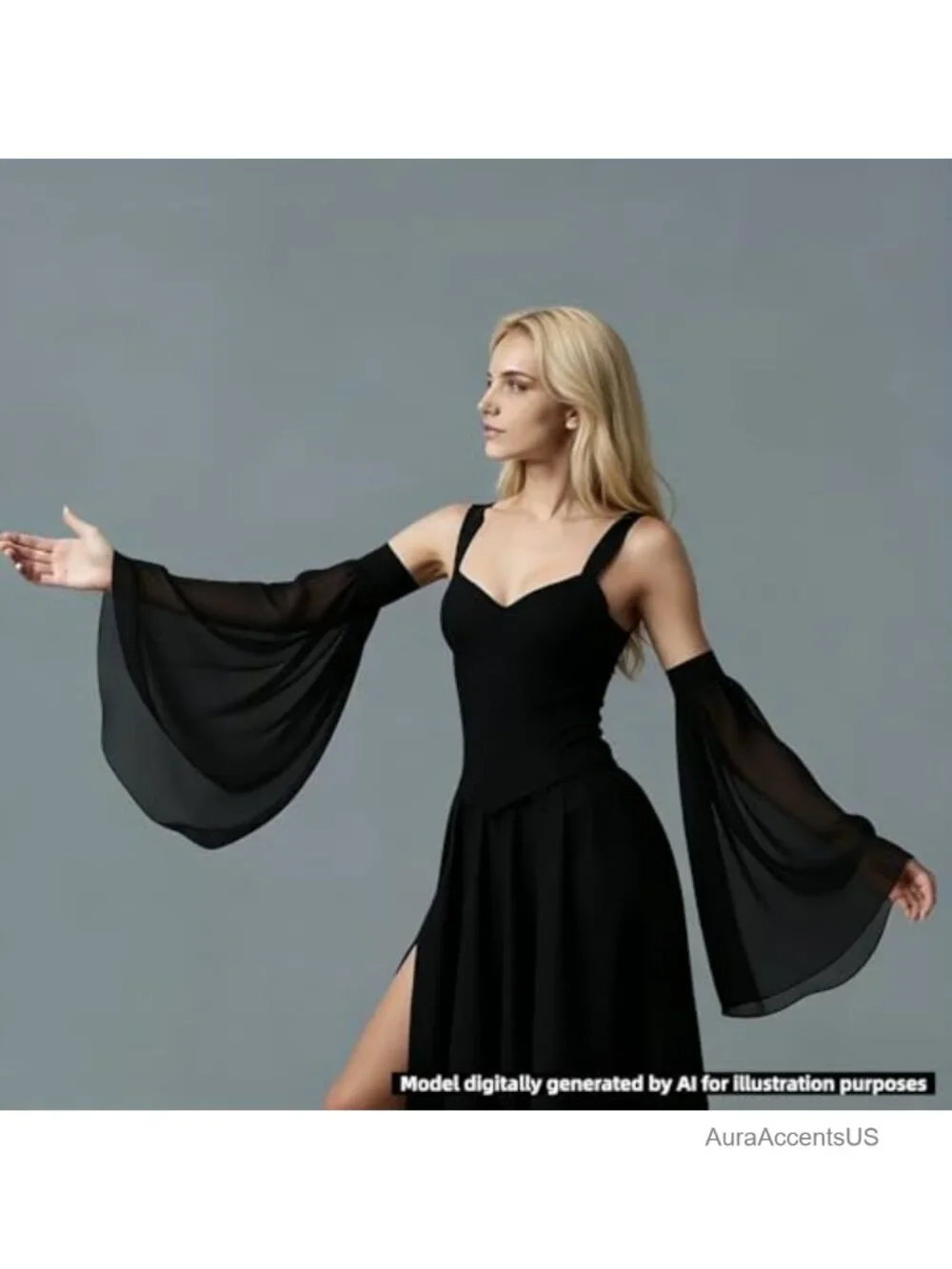 2 Pair Detachable Bell Sleeves with Tie Strings, Elegant Chiffon Victorian